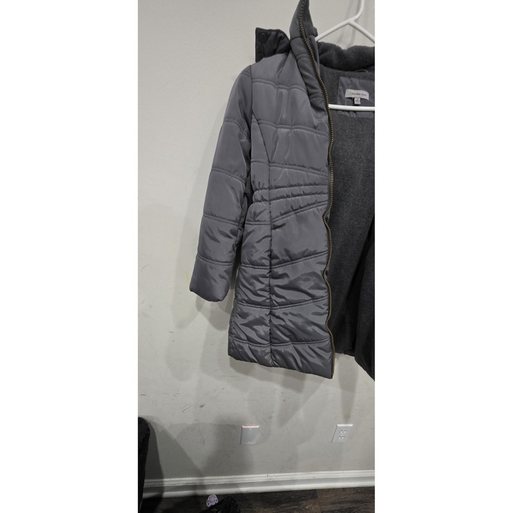 Calvin Klein Girls' Aerial Long Puffer Jacket Faux Fur Hood Lining Grey size M - Picture 5 of 9